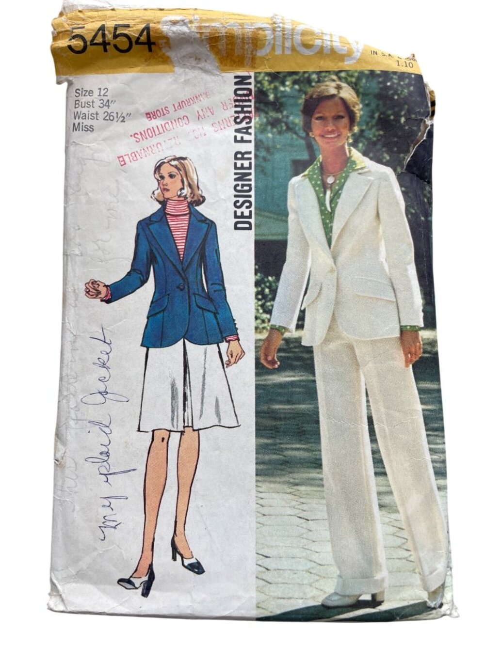 Vintage 70s Simplicity 5454 Sewing Pattern Size 12 Jacket Skirt Pants Misses CUT